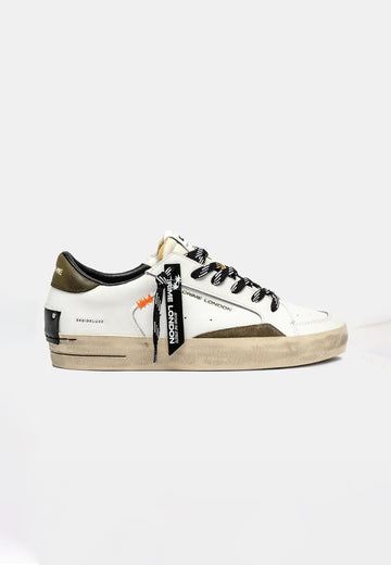 Crime London Sneakers Uomo bassa bianca con tallone verde militare